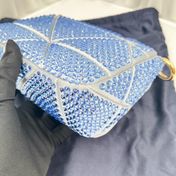 PRADA Mini Satin Bag with Crystal Embellishments Blue Gold Hardware - Picture 13 of 16